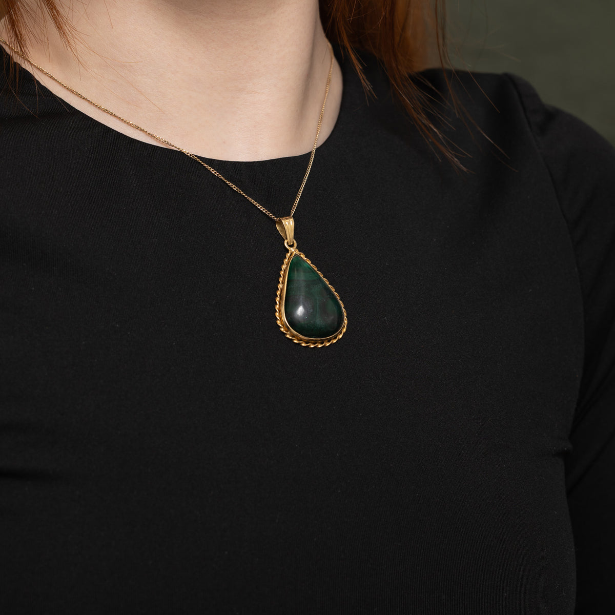 14k Bezel Set Malachite Rope Framed Pendant | 41.00ct