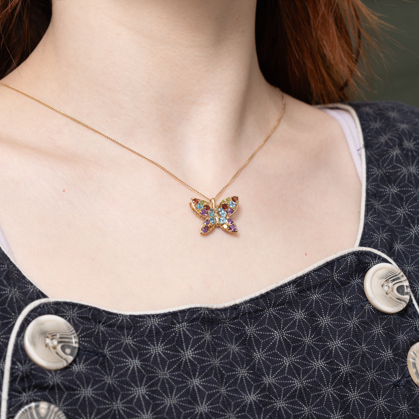 10K Multi Gemstone Butterfly Pendant | 3.00ctw