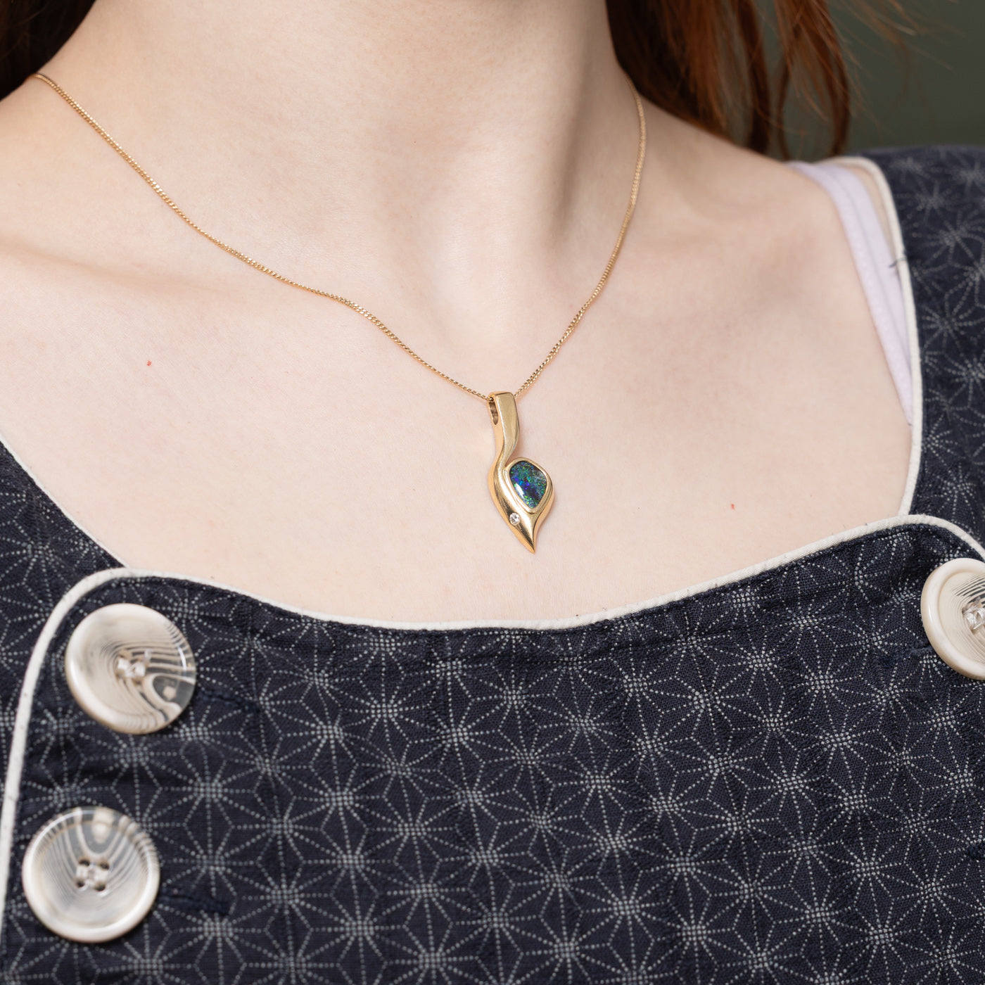 14K Opal Triplet & Diamond Abstract Pendant | 2.00ct, 0.04ct