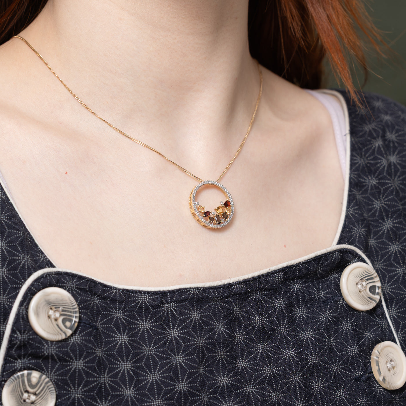 10K Multi Gemstone Circle Pendant | 1.00ctw, 0.12ctw