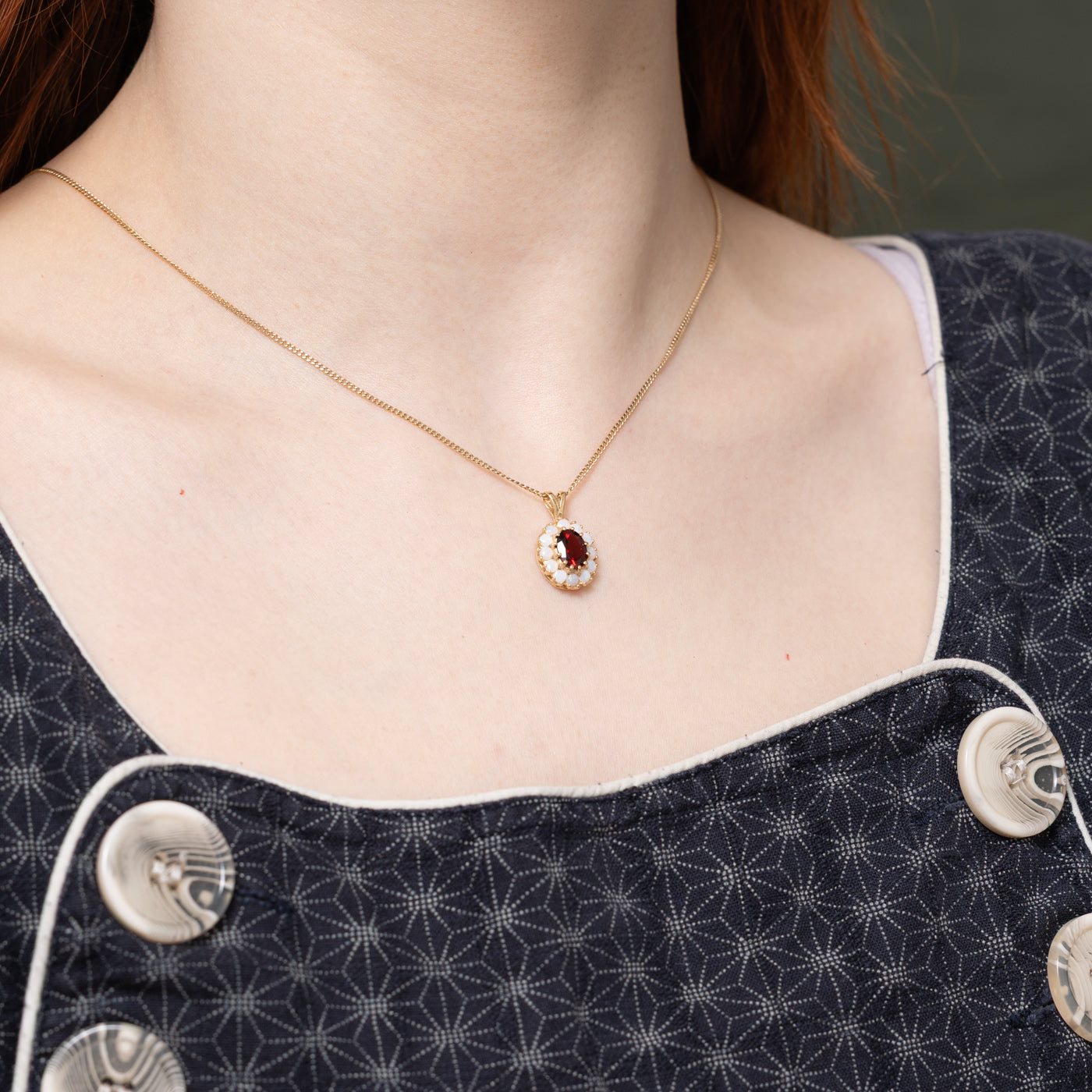 14K Garnet & Opal Halo Pendant | 1.75ctw