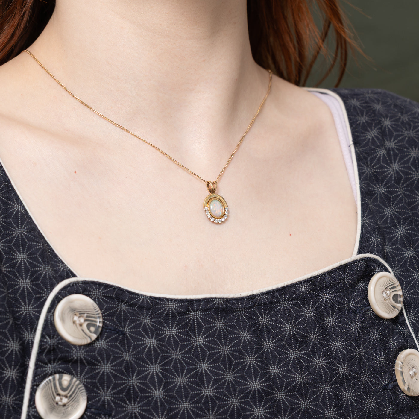 14K Cabochon Opal & Diamond Half Halo Pendant | 1.50ct, 0.30ctw