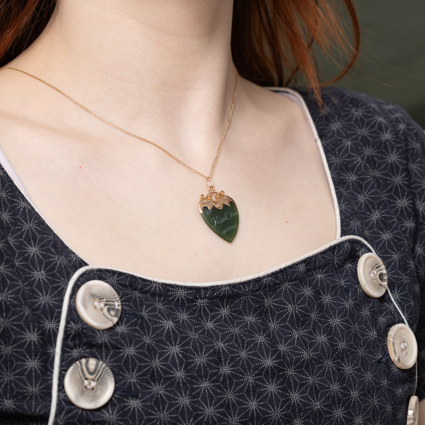 9K Heart Cut Nephrite Jade Floral Pendant | 18.00ct