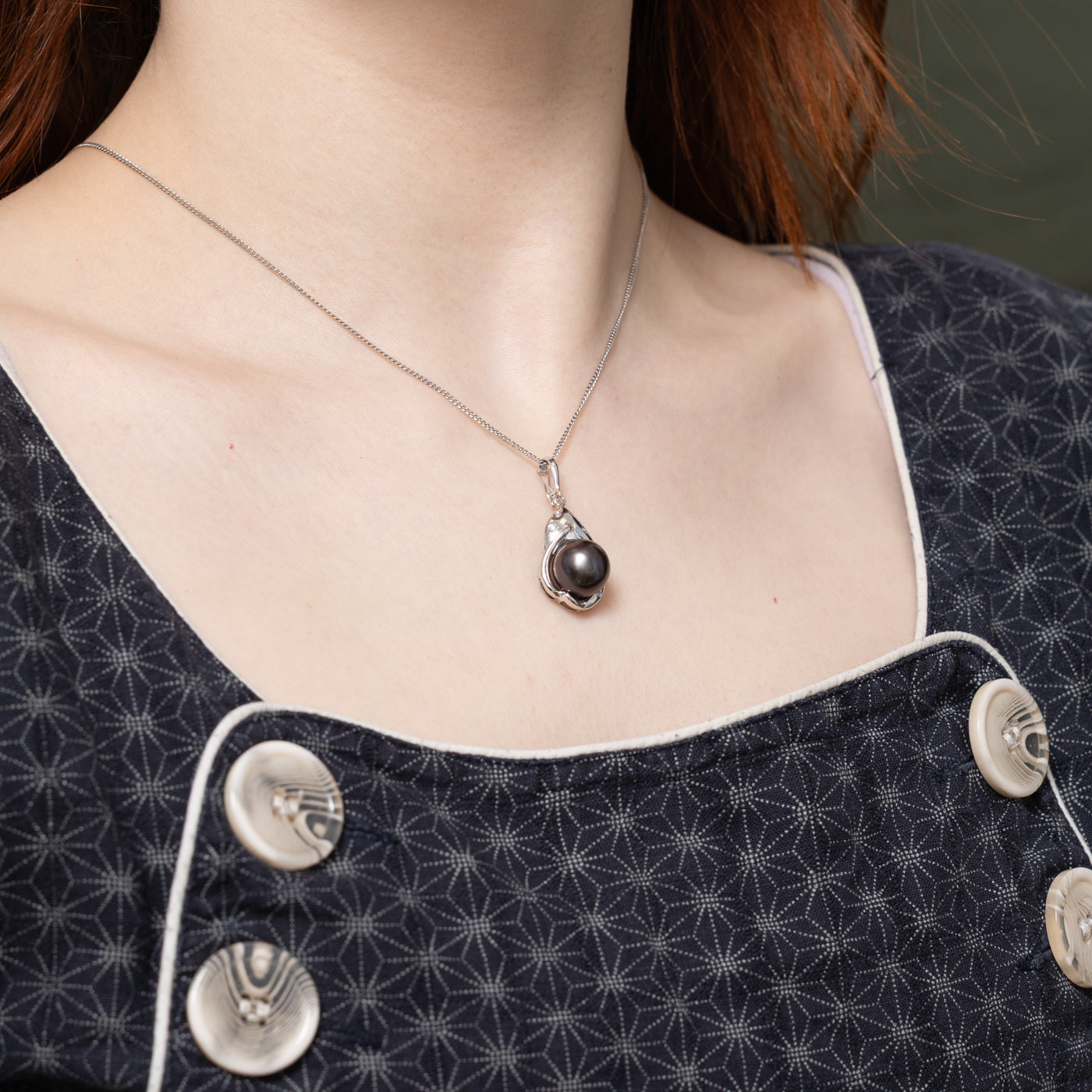 14K Black Pearl & Diamond Drop Pendant | 0.05ctw