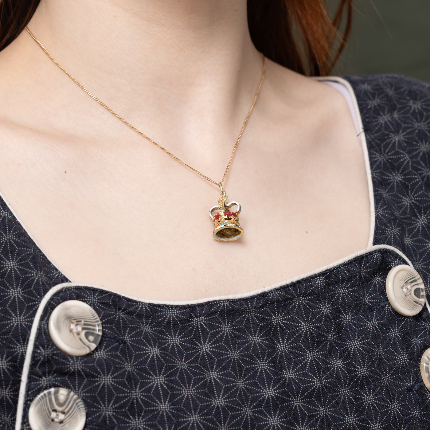 10K Yellow Gold Enamel Crown Charm