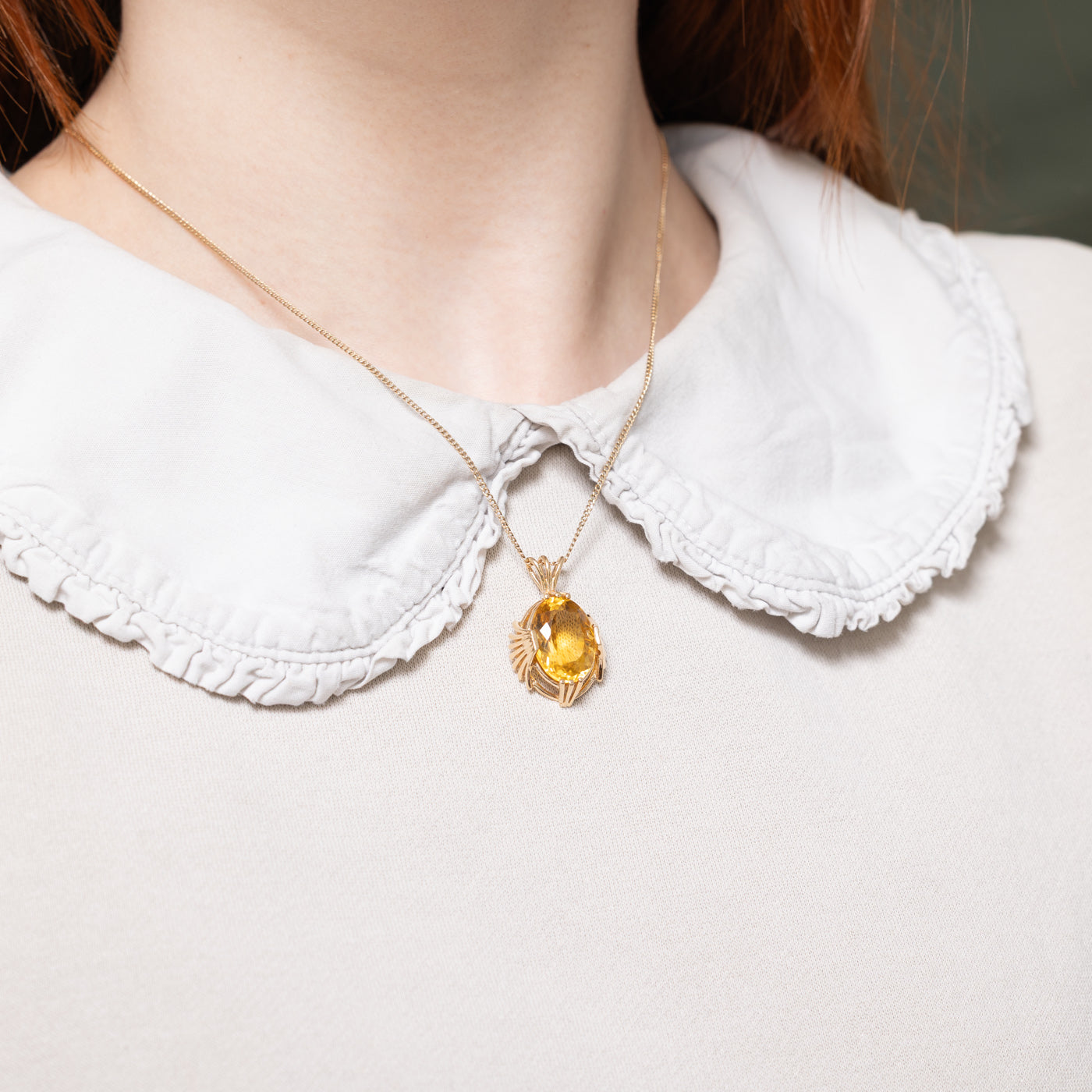 10K Oval Cut Citrine Textured Pendant | 8.50ct