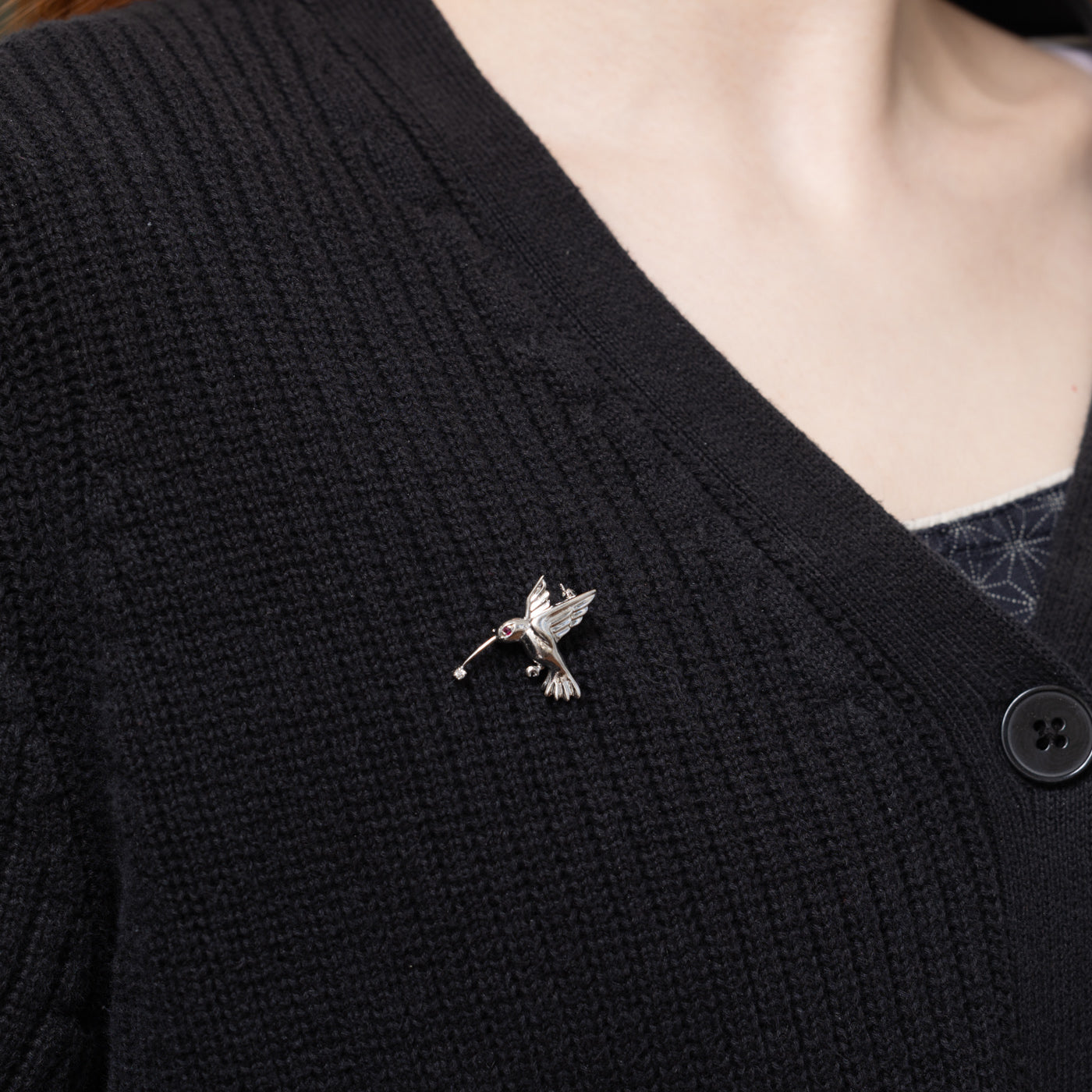 14K Diamond & Ruby Hummingbird Brooch | 0.02ct, 0.01ct