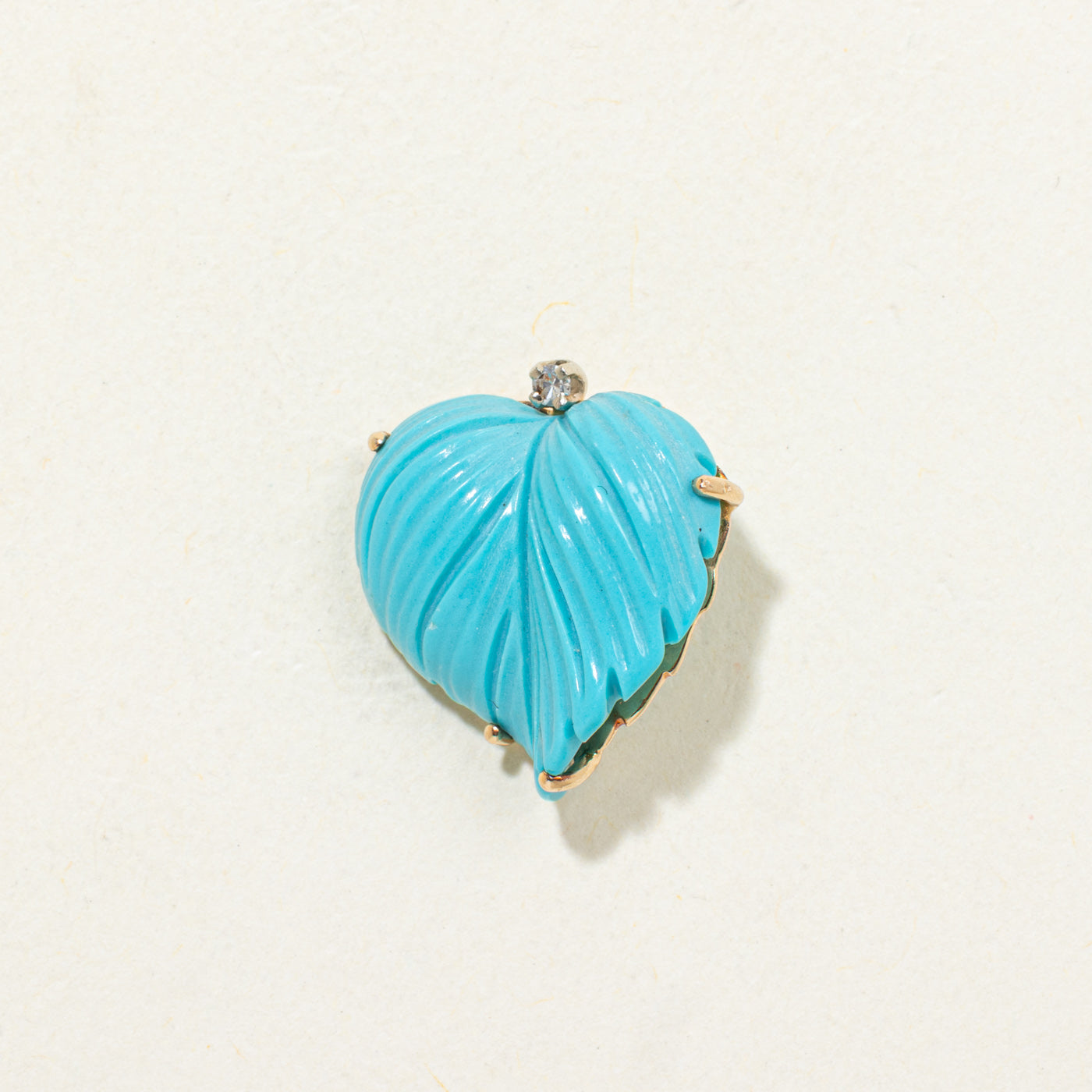 Pendentif cœur feuille en turquoise 14 carats et diamants | 5,00 ct, 0,02 ct