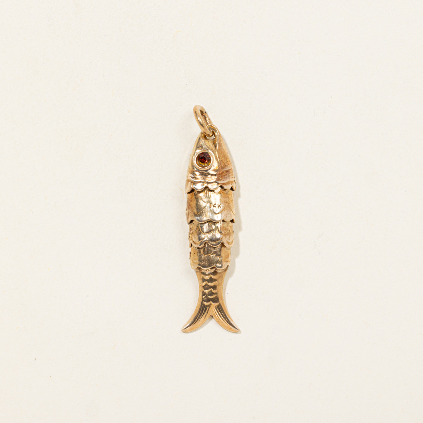 14K Red Glass Articulated Fish Charm | 0.12ctw