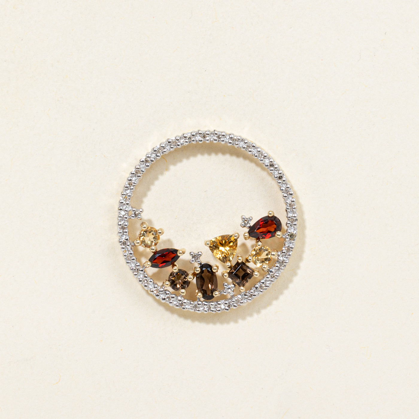 10K Multi Gemstone Circle Pendant | 1.00ctw, 0.12ctw