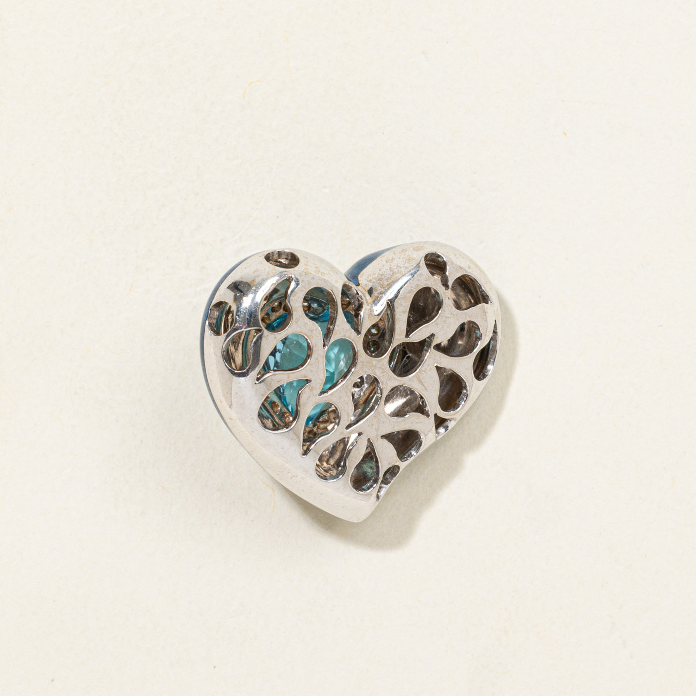 18k Blue Topaz & Diamond Halo Enamel Heart Pendant | 4.50ct, 0.16ctw