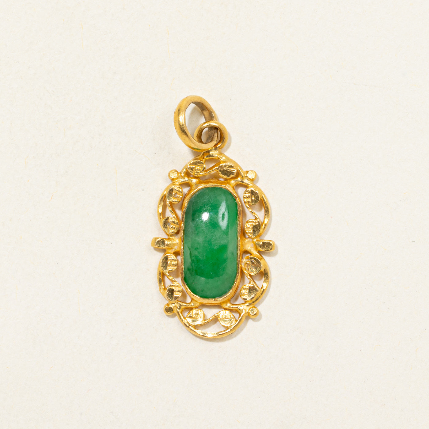 24k Cabochon Jadeite Floral Scrollwork Pendant | 2.50ct