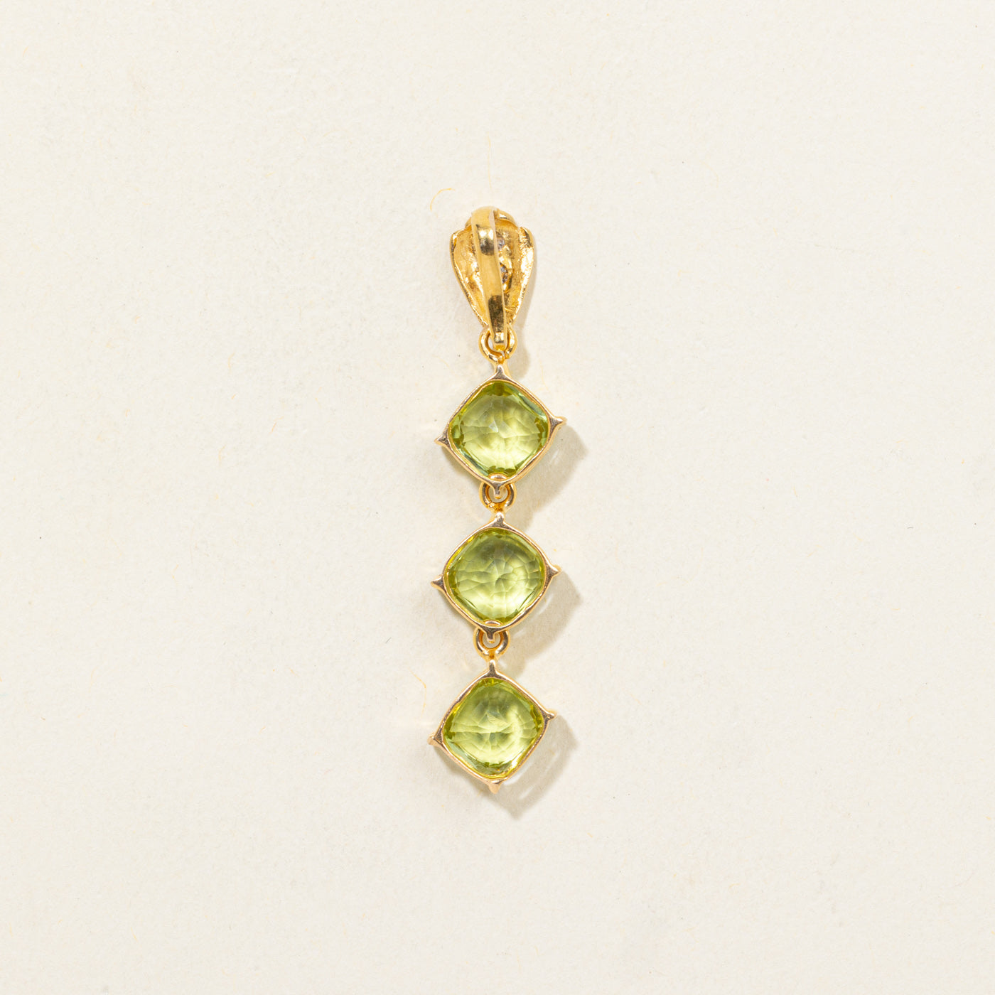 18K Three Stone Peridot & Diamond Drop Pendant | 2.55ctw, 0.03ctw