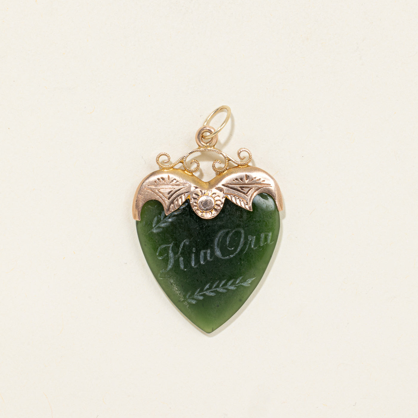 9K Heart Cut Nephrite Jade Floral Pendant | 18.00ct