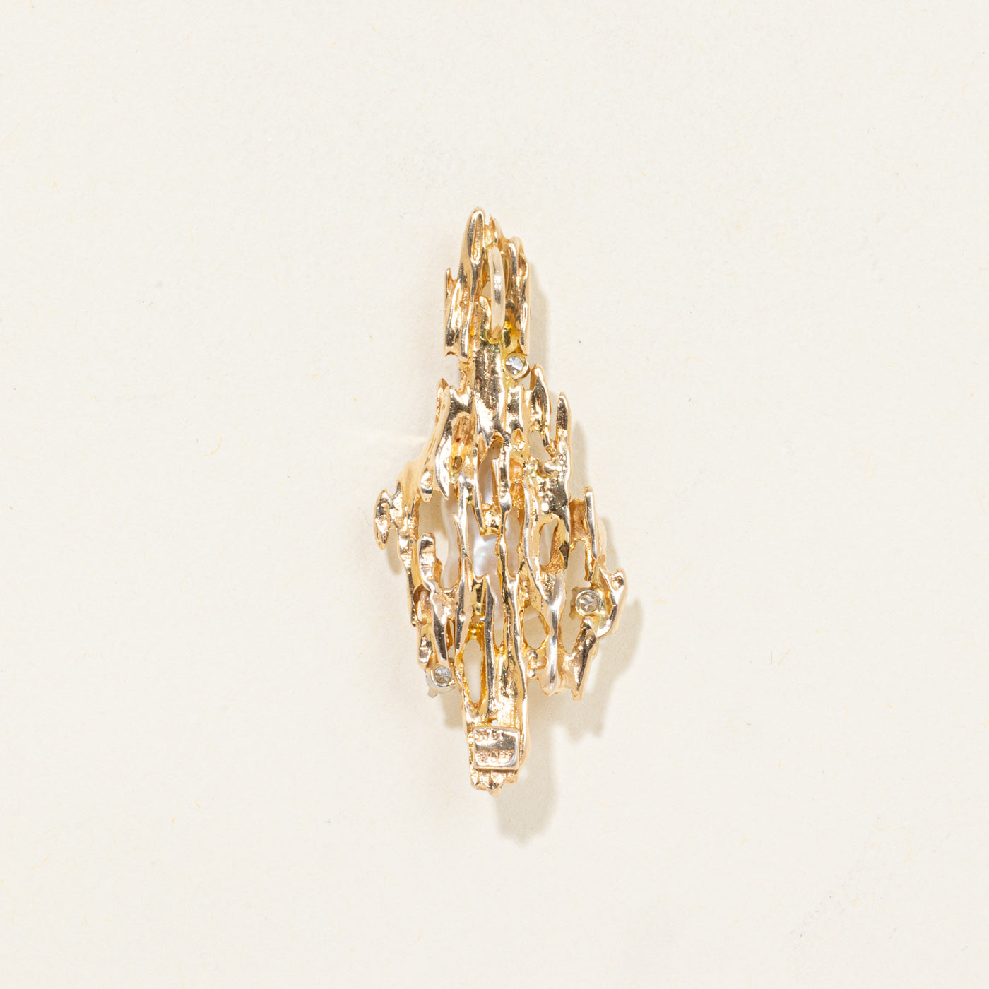 14K Baroque Pearl & Diamond Textured Abstract Pendant | 0.10ctw