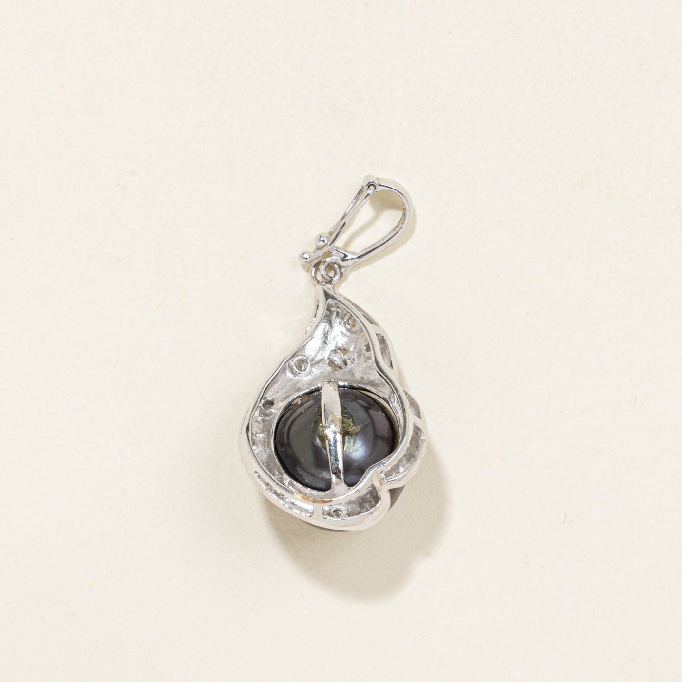 14K Black Pearl & Diamond Drop Pendant | 0.05ctw