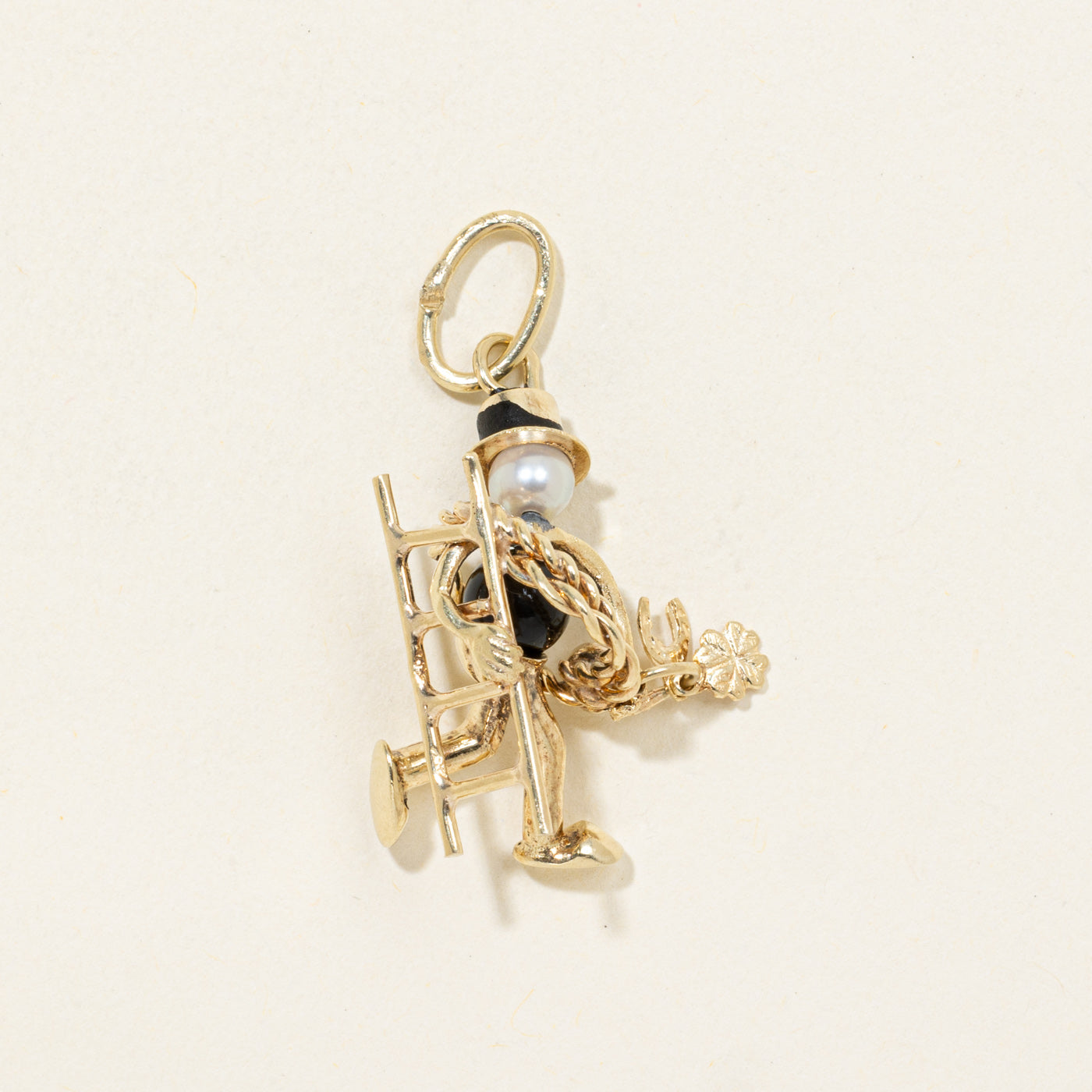 Austrian 14K Onyx & Pearl Lucky Charm Man Charm | 0.50ct