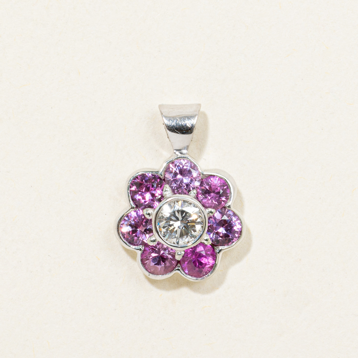 14K Pink Sapphire & Diamond Flower Pendant | 0.80ctw, 0.20ct