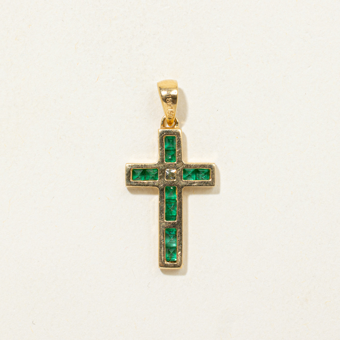 18k Diamond & Emerald Cross Pendant | 0.07ct, 0.33ctw