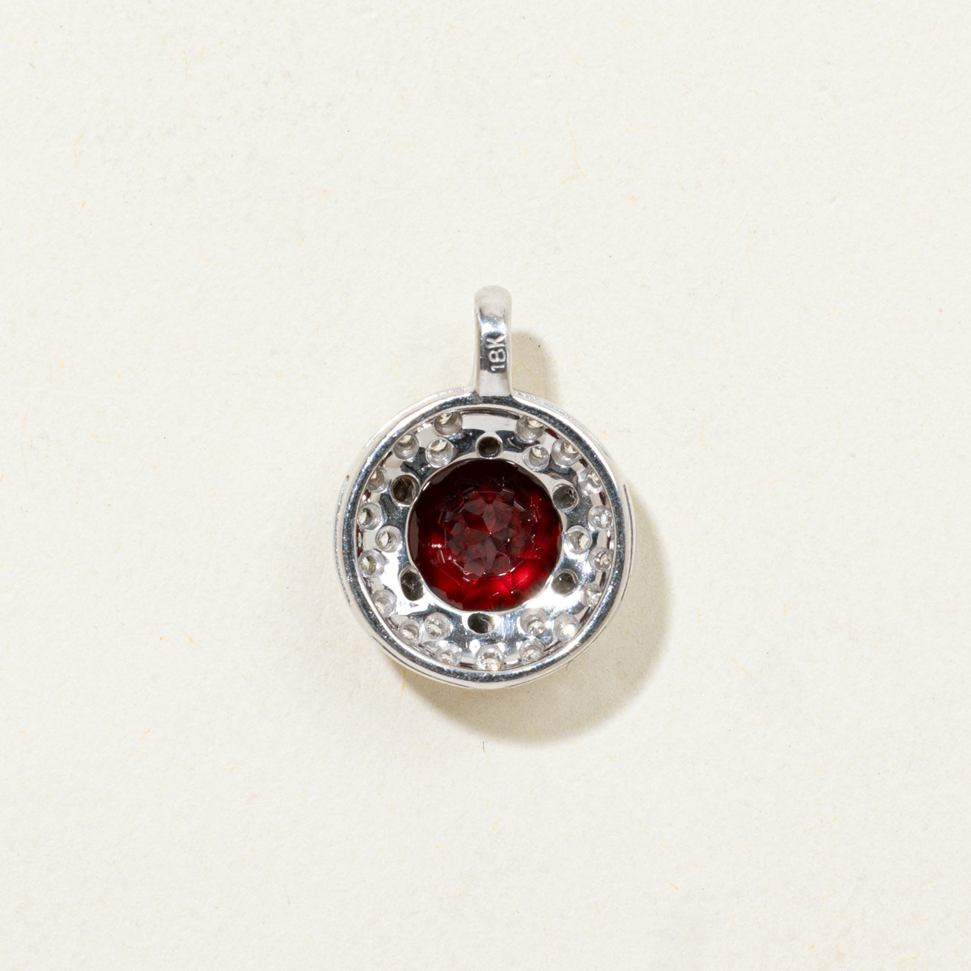 18K Garnet & Diamond Halo Pendant | 2.00ct, 0.11ctw