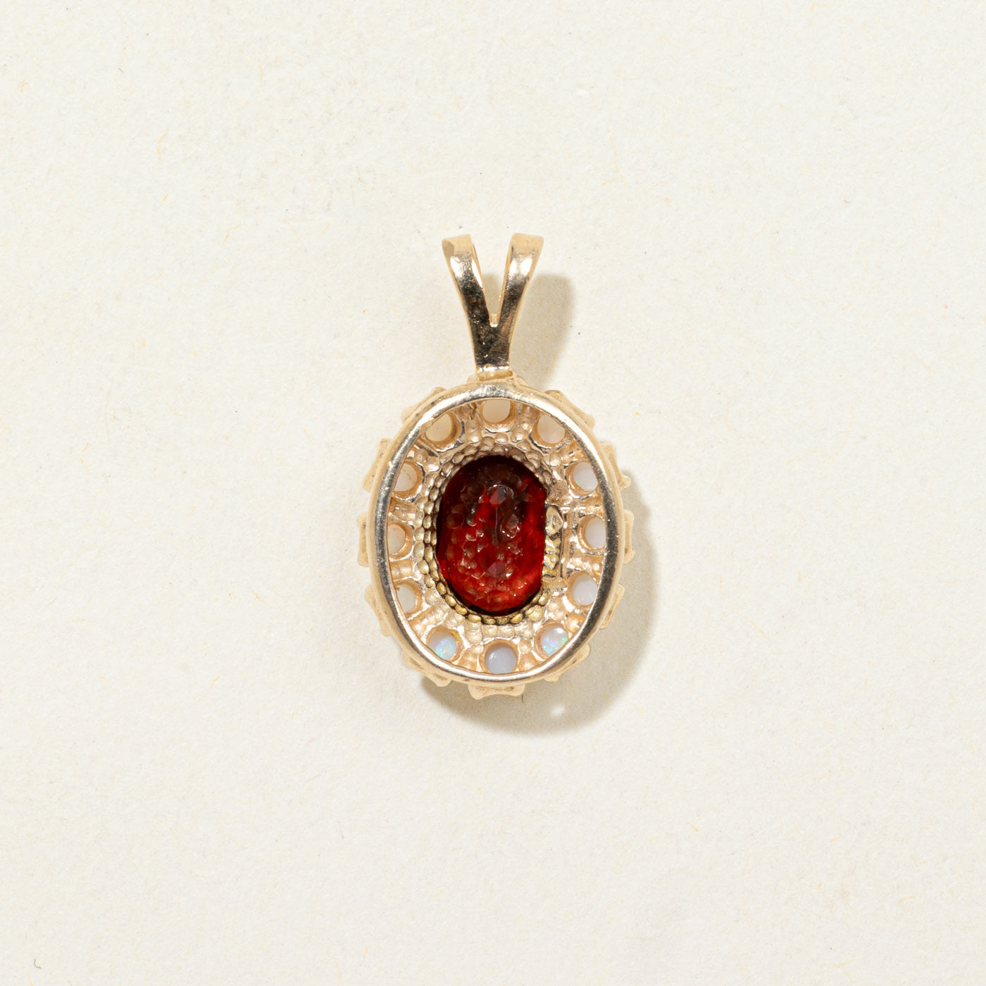 14K Garnet & Opal Halo Pendant | 1.75ctw