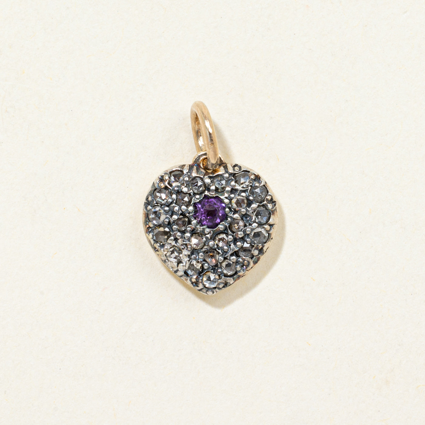 Antique 10K Amethyst & Diamond Heart Charm | 0.08ct, 0.20ctw