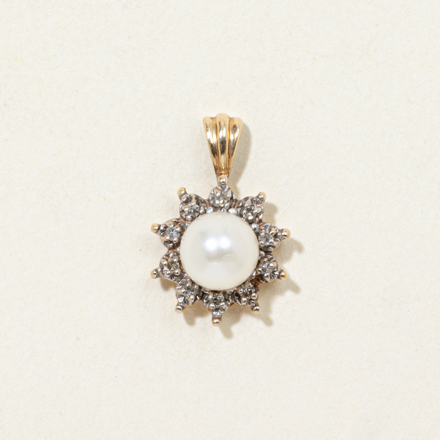 14K Pearl & Diamond Petal Halo Pendant | 0.05ctw