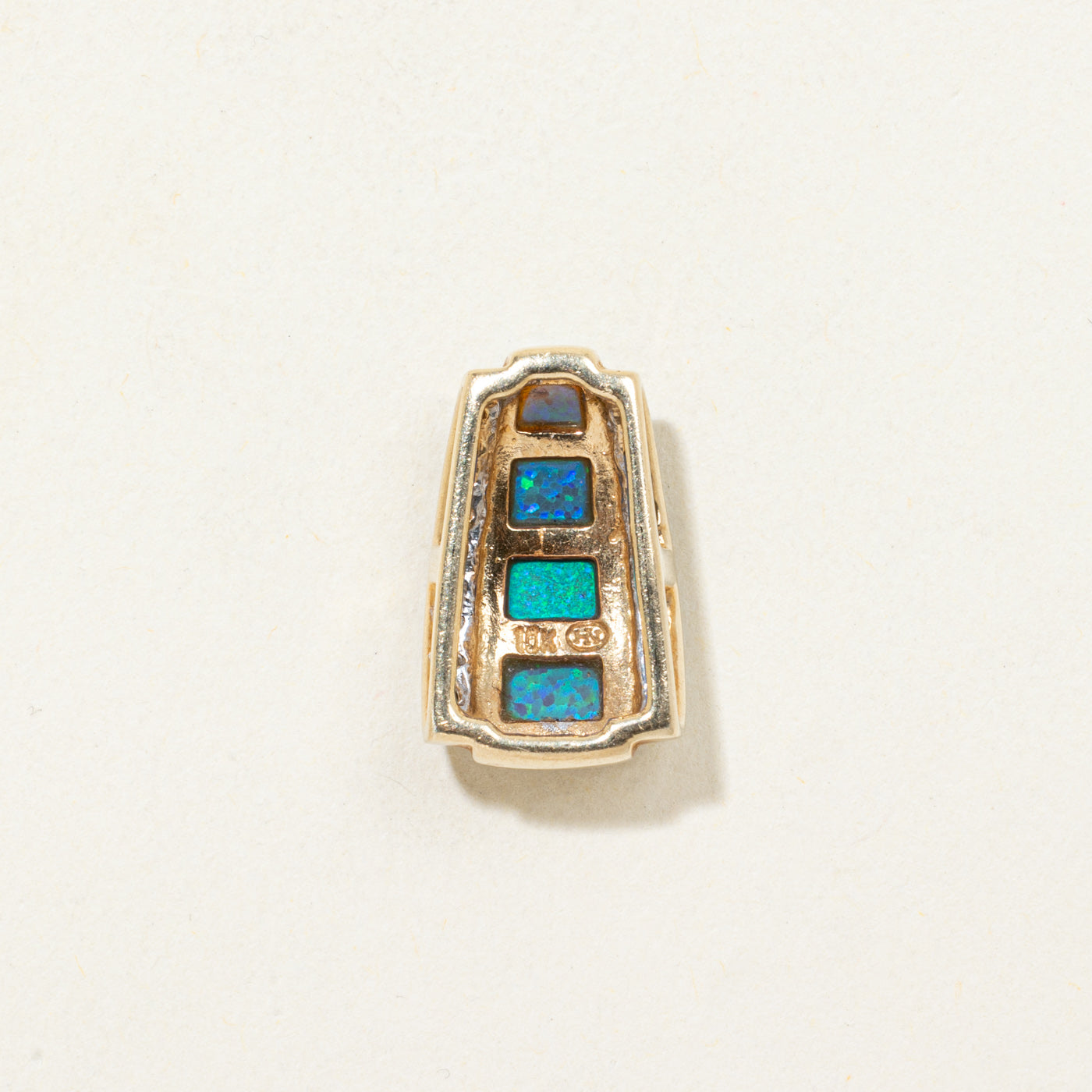 10K Synthetic Opal & Natural Diamond Curved Column Pendant | 1.00ctw, 0.09ct