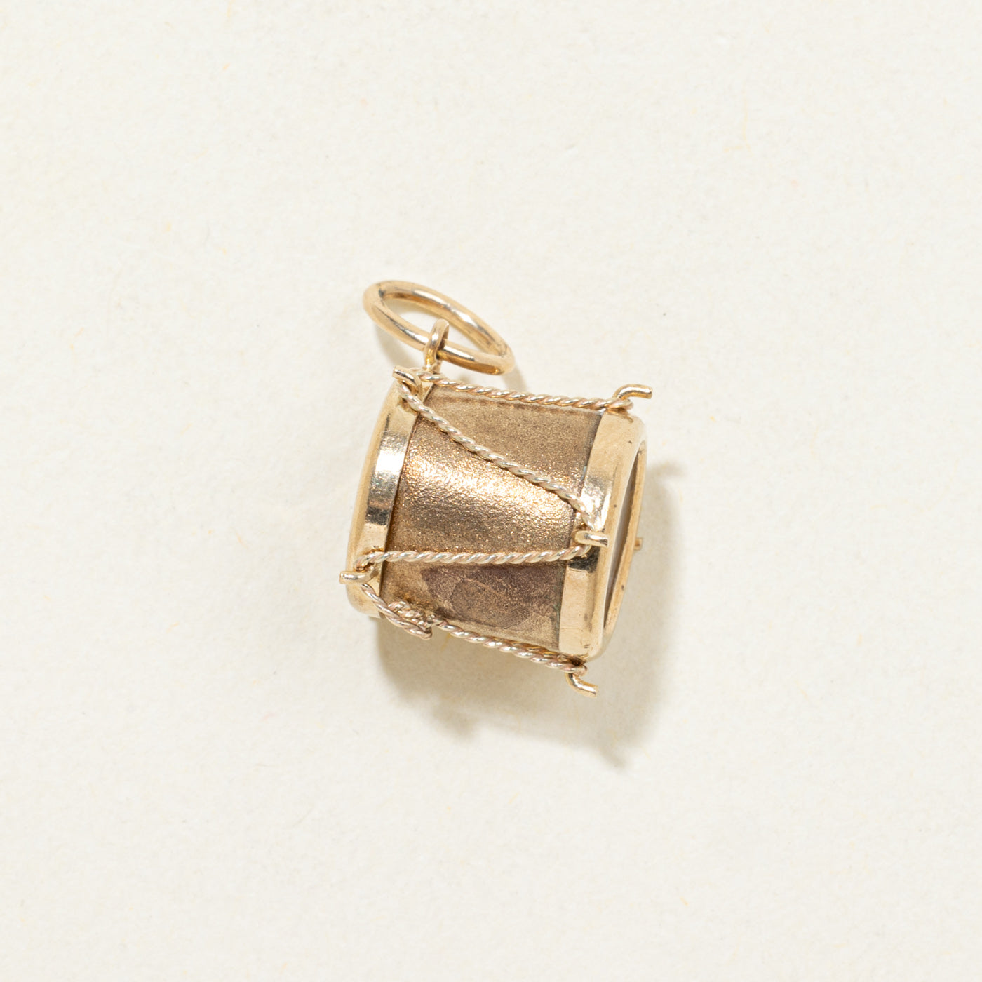 9K Yellow Gold Textured Drum Charm