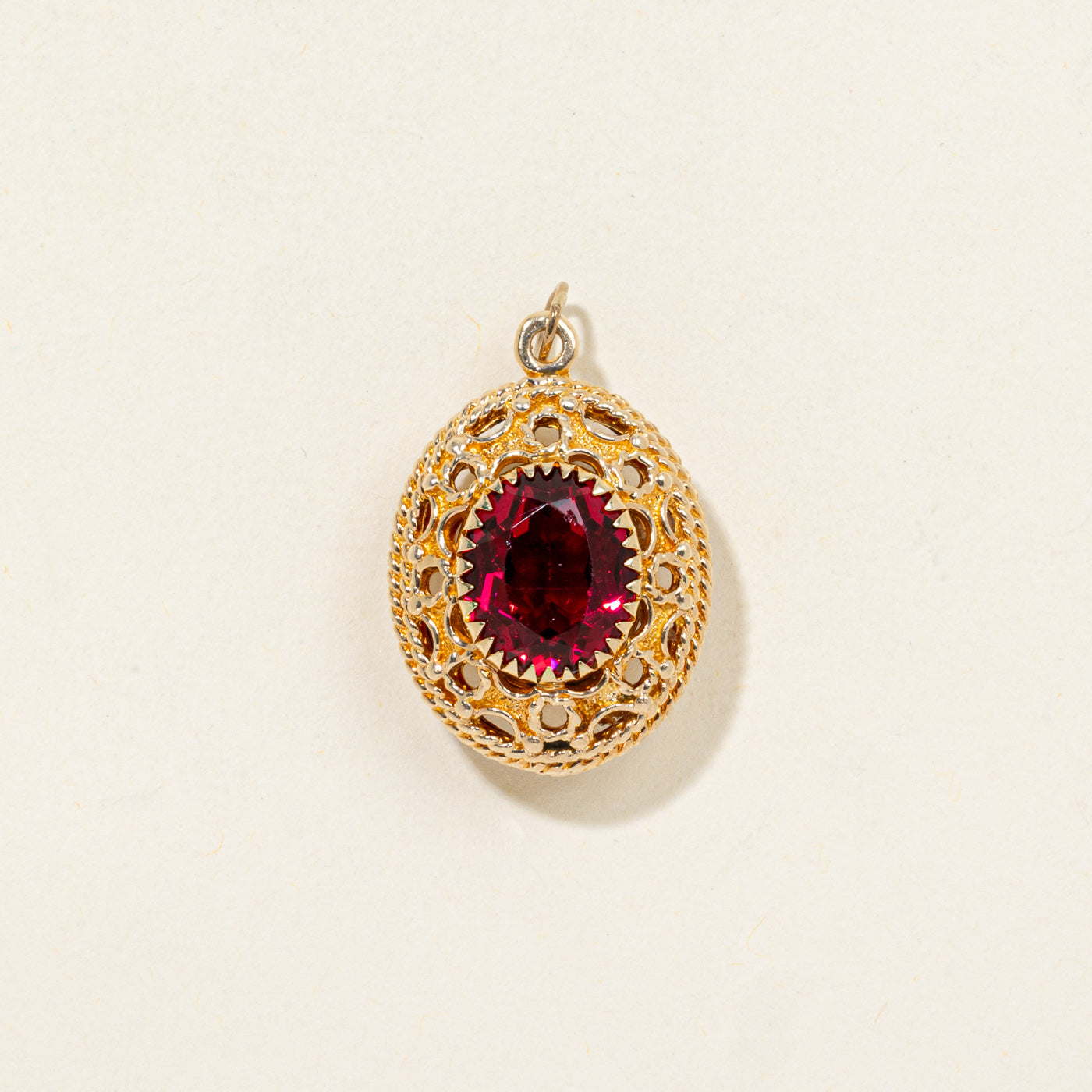 14K Red Glass Ornate Pendant | 10.00ctw