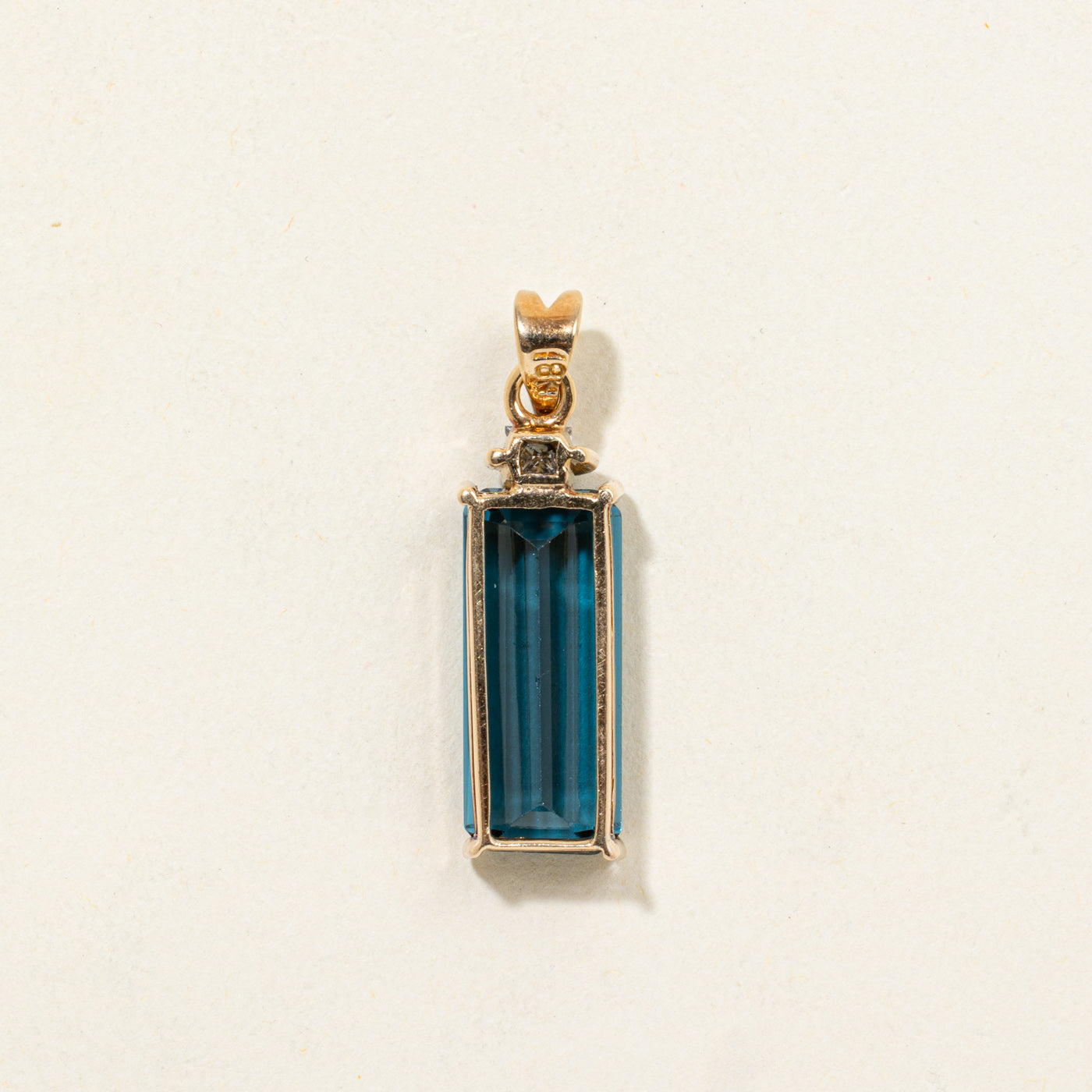 18k Rectangle Cut London Blue Topaz & Diamond Pendant | 9.50ct, 0.20ct