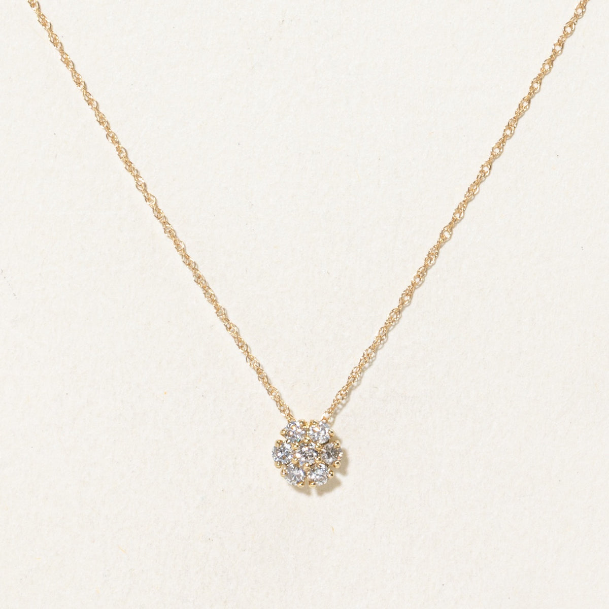 10k Pave Set Diamond Cluster Pendant Necklace | 18"