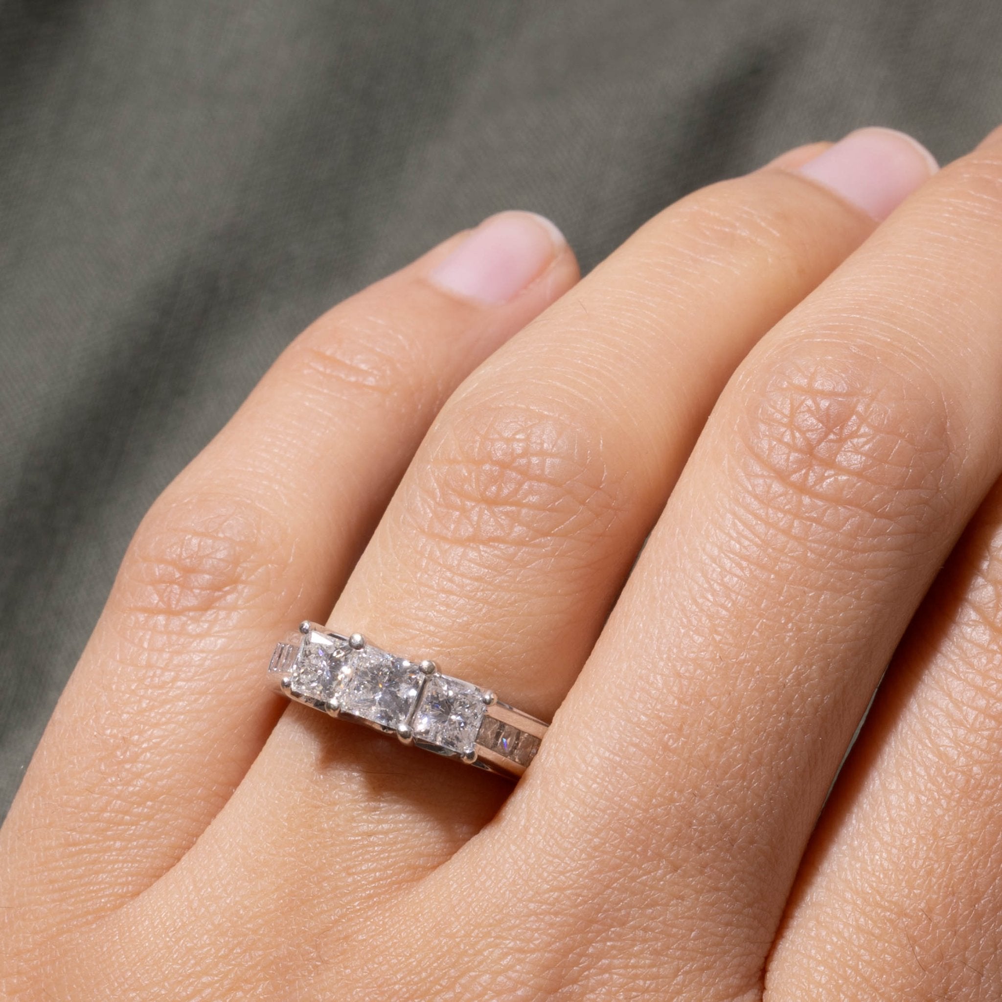14k Three Stone Princess Cut Diamond Ring | 1.58ctw | SZ 6