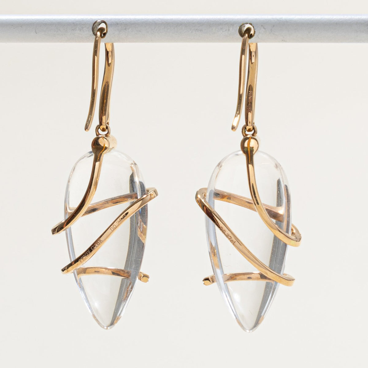 18k Pear Cut Quartz & Diamond Drop Earrings | 17.80ctw, 0.54ctw