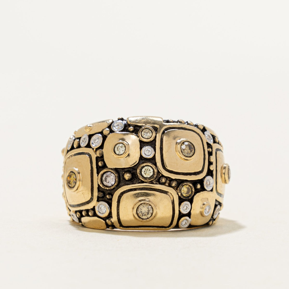 14k Scattered Yellow & White Diamond Geometric Statement Ring | 0.35ctw | SZ 7.25