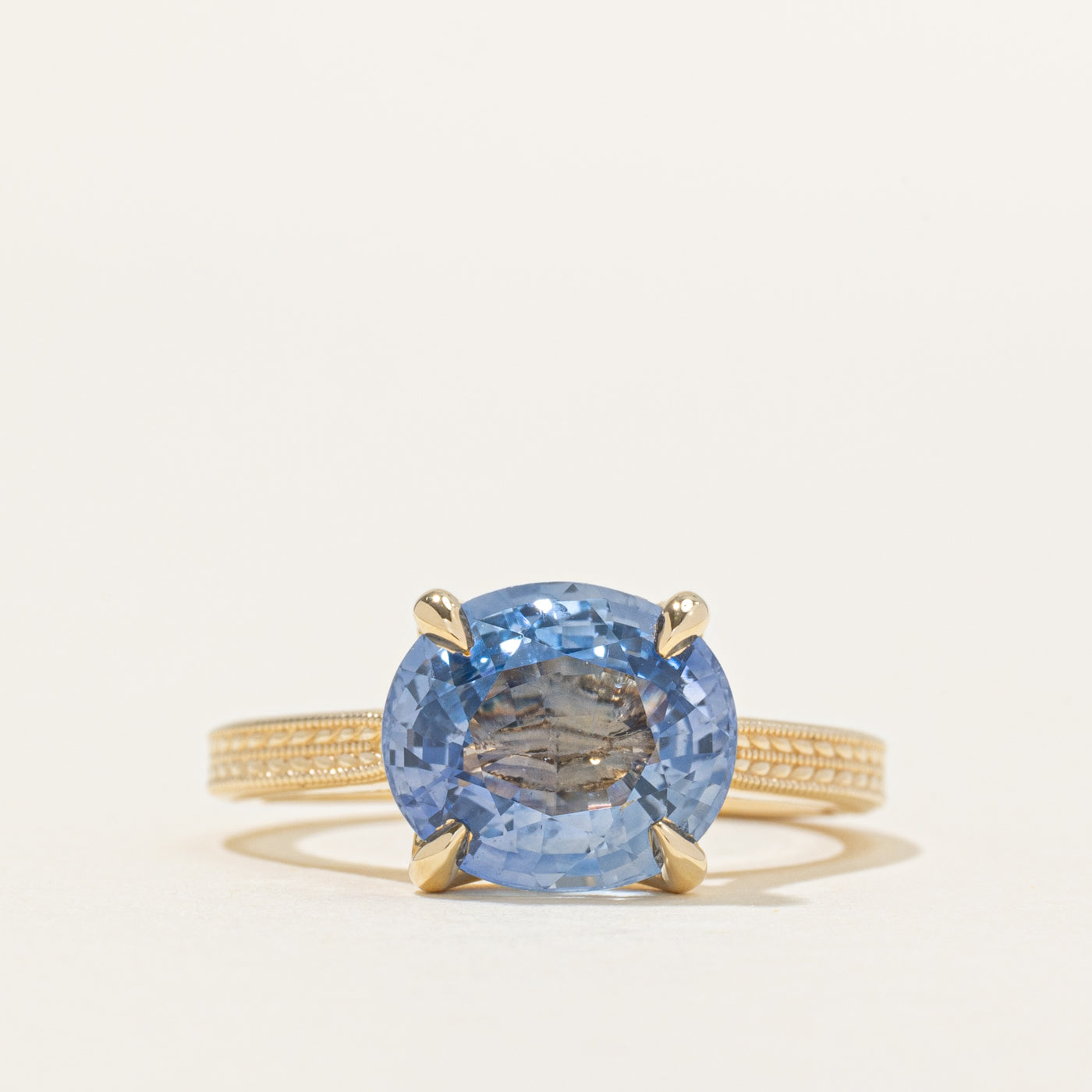 '100 Ways' Solitaire Ceylon Sapphire Milgrained Floral/Leaf Ring | 4.25ct | SZ 7
