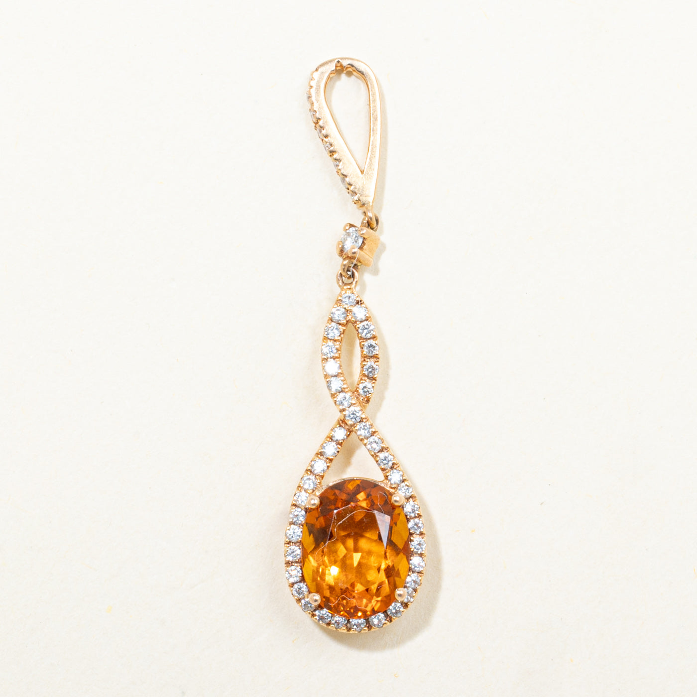 18k Citrine & Diamond Halo Teardrop Pendant | 0.25ctw, 1.75ct