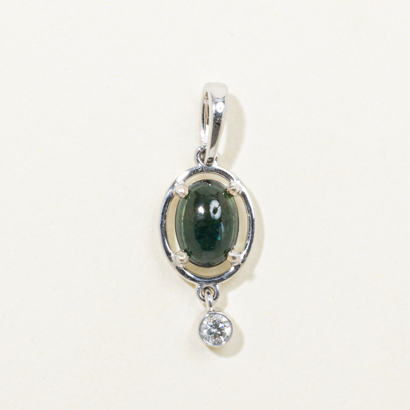 14k Oval Cabochon Green Sapphire & Diamond Pendant | 0.07ctw, 1.67ct