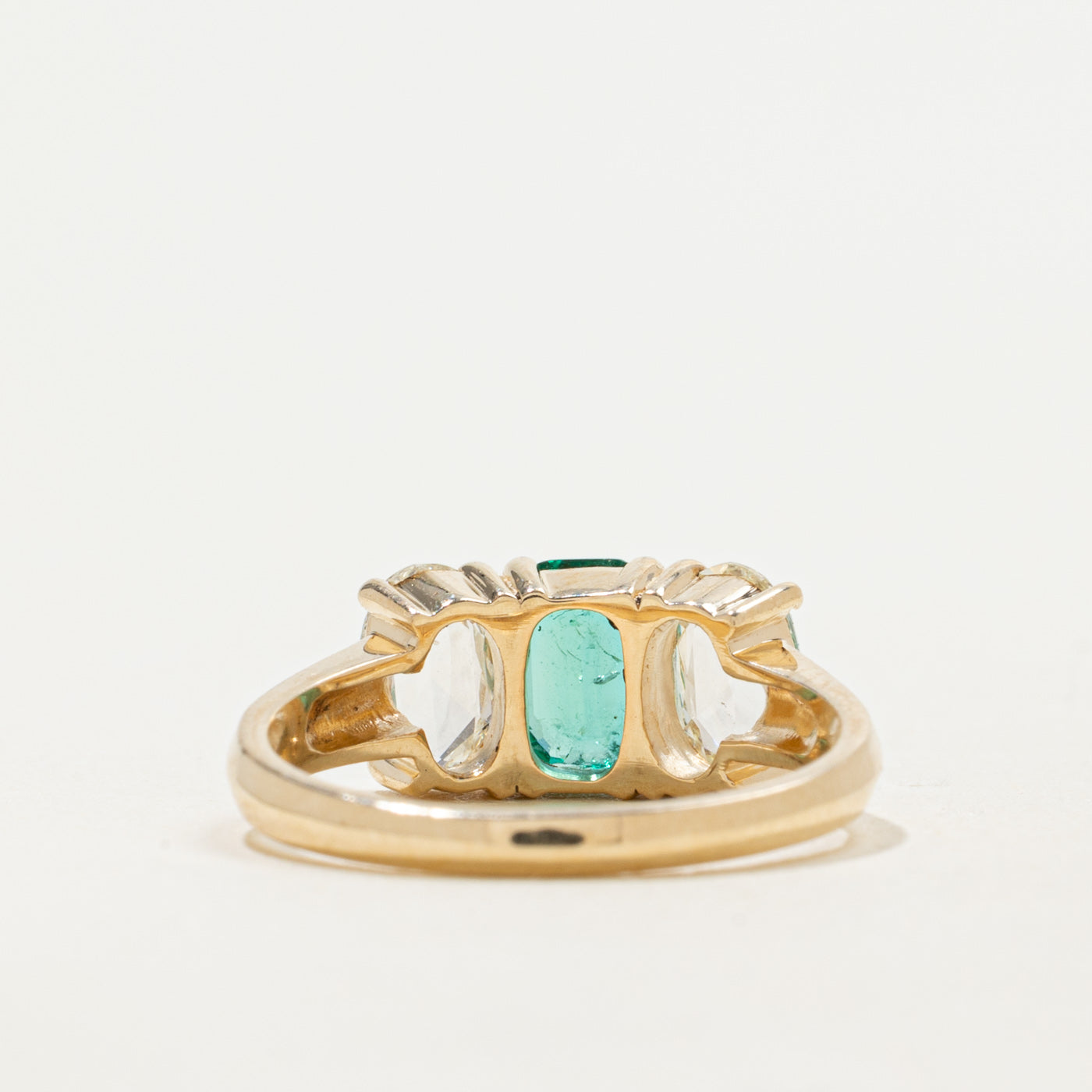 '100 Ways' 9k Three Stone Emerald & Rose Cut Diamond Ring | 0.69ct, 0.54ctw | SZ 5.75