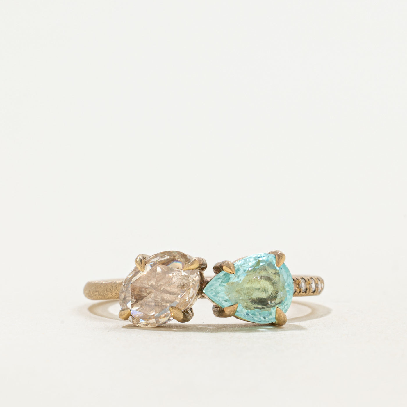 '100 Ways' 9k Toi et Moi Diamond & Aquamarine Ring | 0.78ct, 0.50ct | SZ 5.75