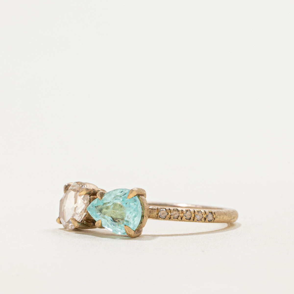 '100 Ways' 9k Toi et Moi Diamond & Aquamarine Ring | 0.78ct, 0.50ct | SZ 5.75