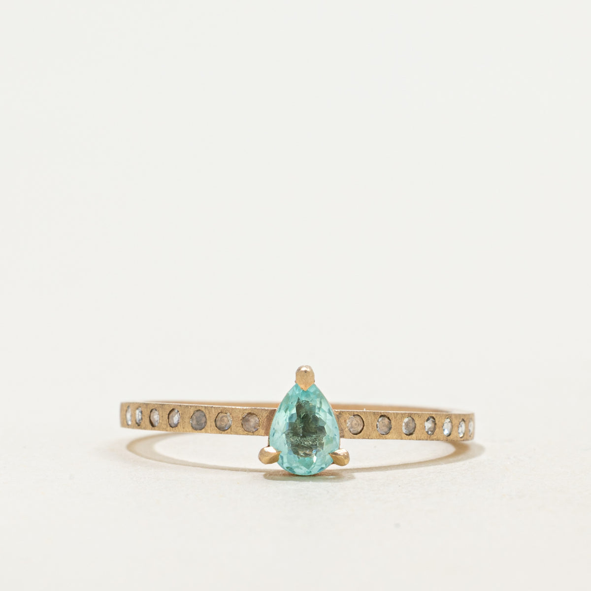 '100 Ways' 9k Yellow Gold Aquamarine & Rose Cut Diamond Accented Ring | 0.30ct, 0.10ctw | SZ 6