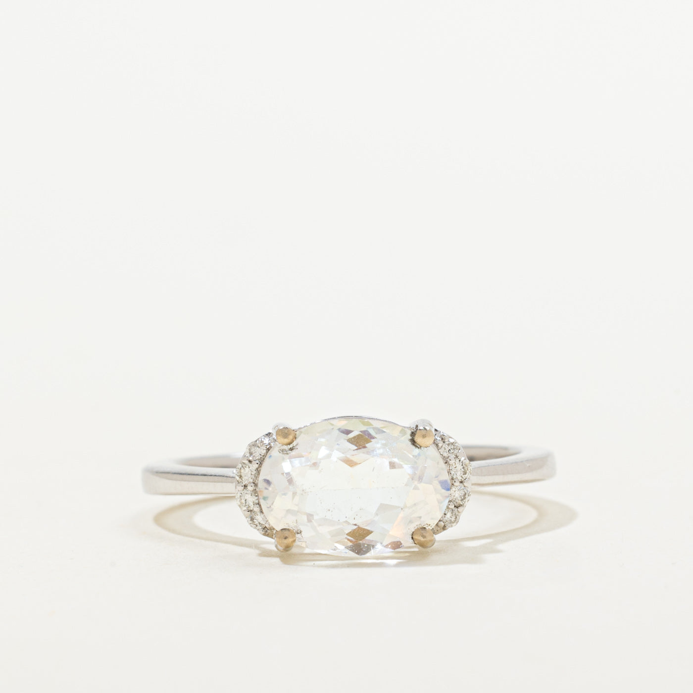 14k East West Moonstone & Diamond Accented Ring | 1.64ct, 0.06ctw | SZ 7