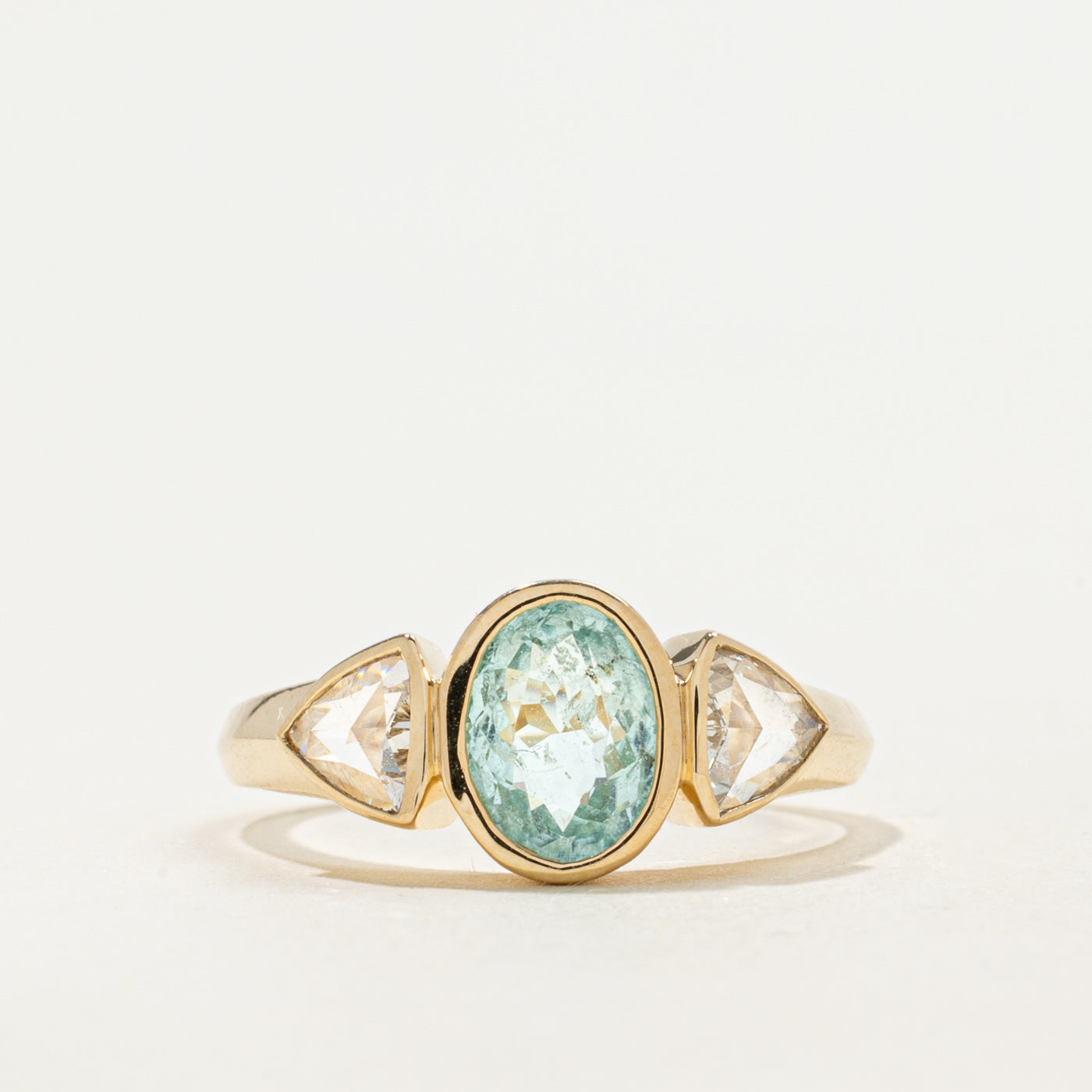'100 Ways' 9k Yellow Gold Aquamarine & Rose Cut Diamond Accented Ring |1.13ct, 0.20ctw | SZ 7