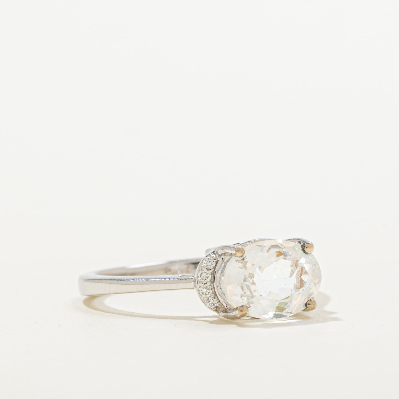 14k East West Moonstone & Diamond Accented Ring | 1.64ct, 0.06ctw | SZ 7