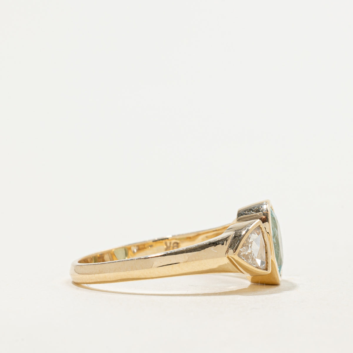 '100 Ways' 9k Yellow Gold Aquamarine & Rose Cut Diamond Accented Ring |1.13ct, 0.20ctw | SZ 7