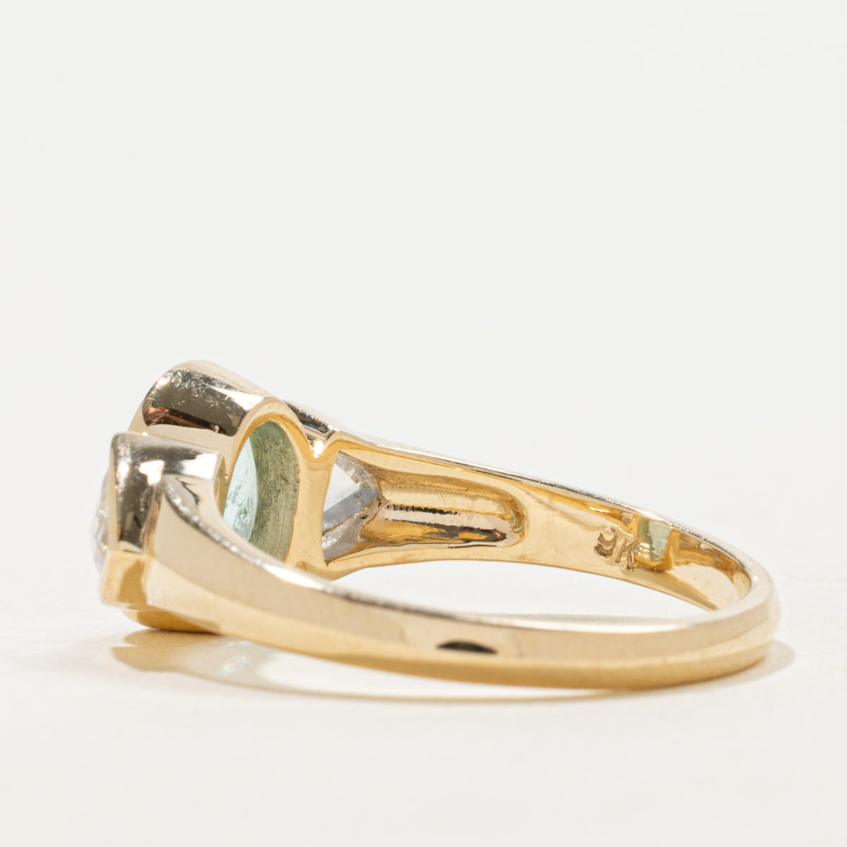 '100 Ways' 9k Yellow Gold Aquamarine & Rose Cut Diamond Accented Ring |1.13ct, 0.20ctw | SZ 7
