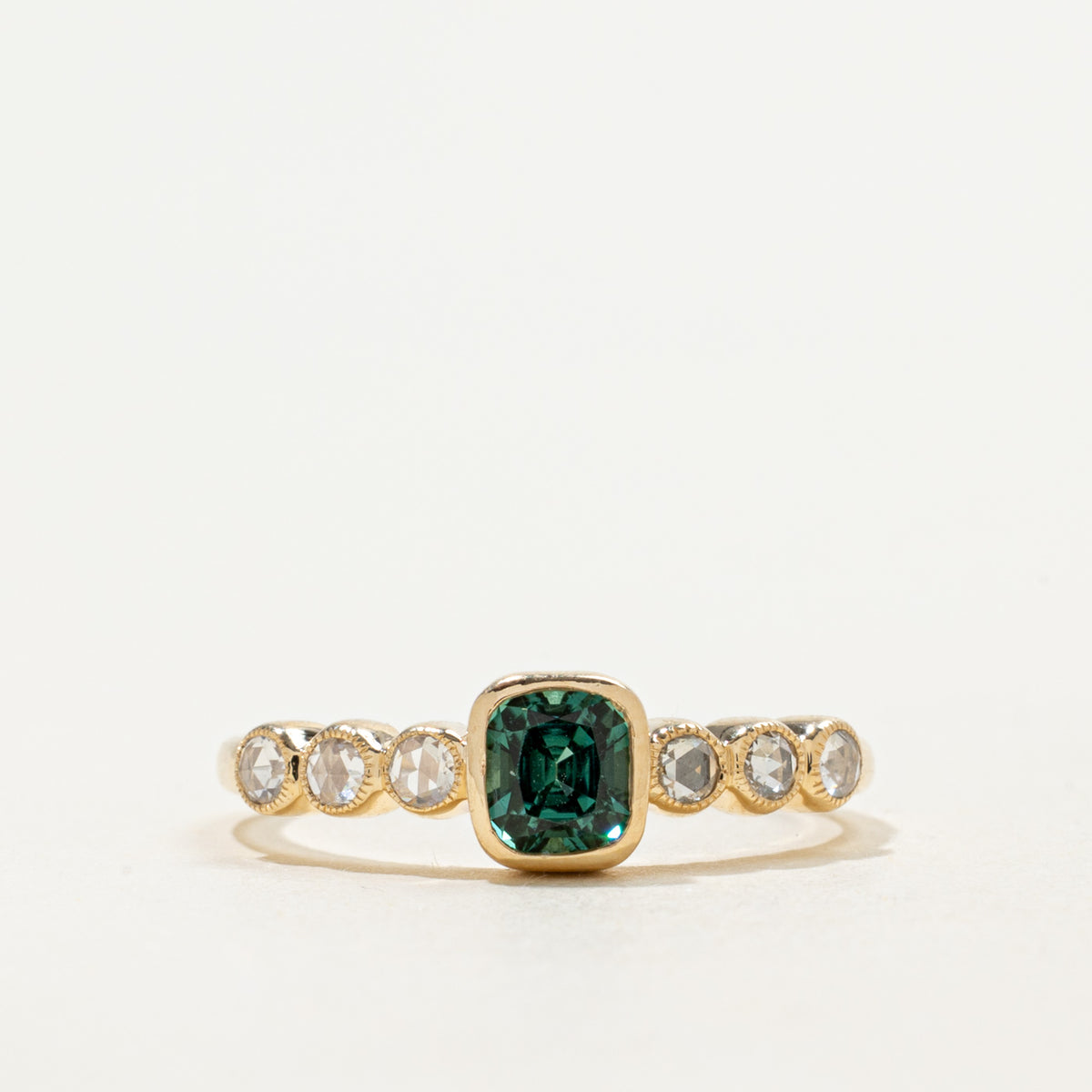 '100 Ways' 9k Yellow Gold Tourmaline & Rose Cut Diamond Accented Ring | 0.56ct, 0.15ctw | SZ 6.75