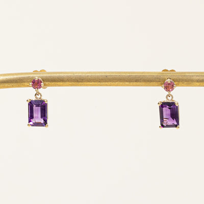 100 Ways' Amethyst & Tourmaline Drop Earrings | 1.84ctw, 0.26ctw |