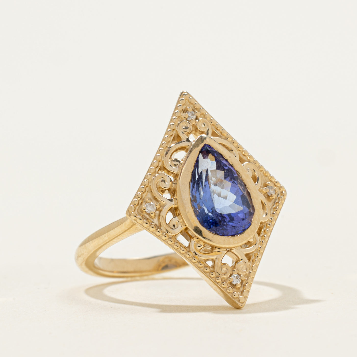 '100 Ways' 10k Tanzanite and Diamond Ornate Ring | 2.11ct | SZ 7